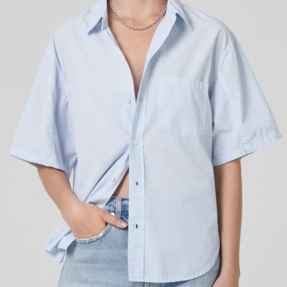 Citizens of Humanity Kayla Short Sleeve Button Up Top Size Large in Santa Cruz - Picture 1 of 6